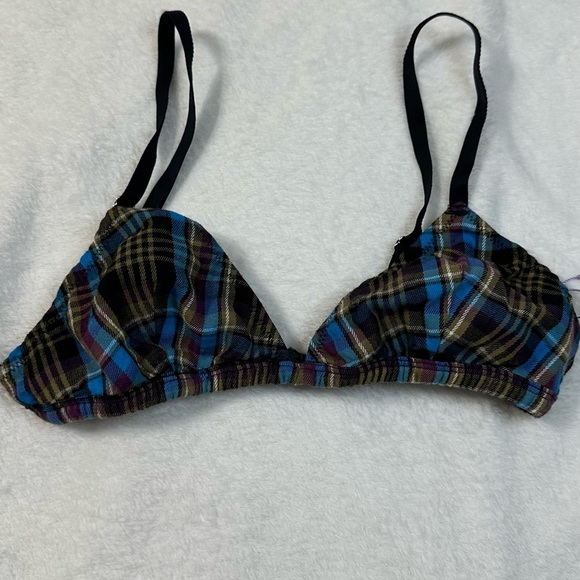 NWT Savage X Fenty Black and Blue  Tied Up Tartan Bralette Intimates - Picture 4 of 9